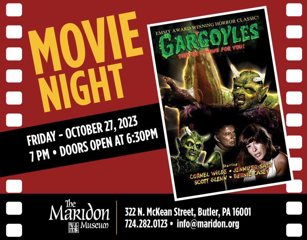 The Maridon Museum, in partnership with The Friends of the Butler Public Library, will show the 1972 horror film Gargoyles. The movie will begin at 7 p.m. in the meeting room. Space is limited, so come early!